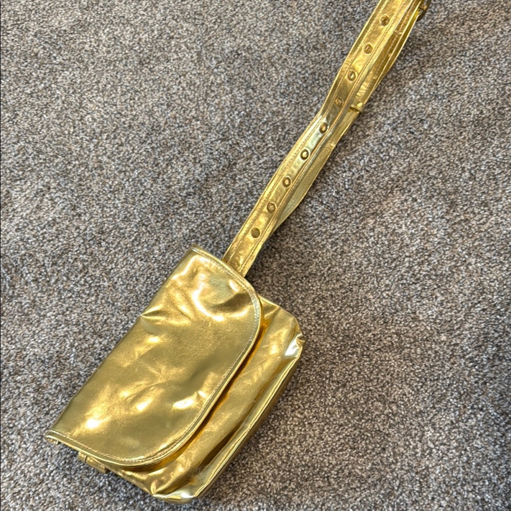 Gold Metallic Crossbody Bag with Pleated Texture